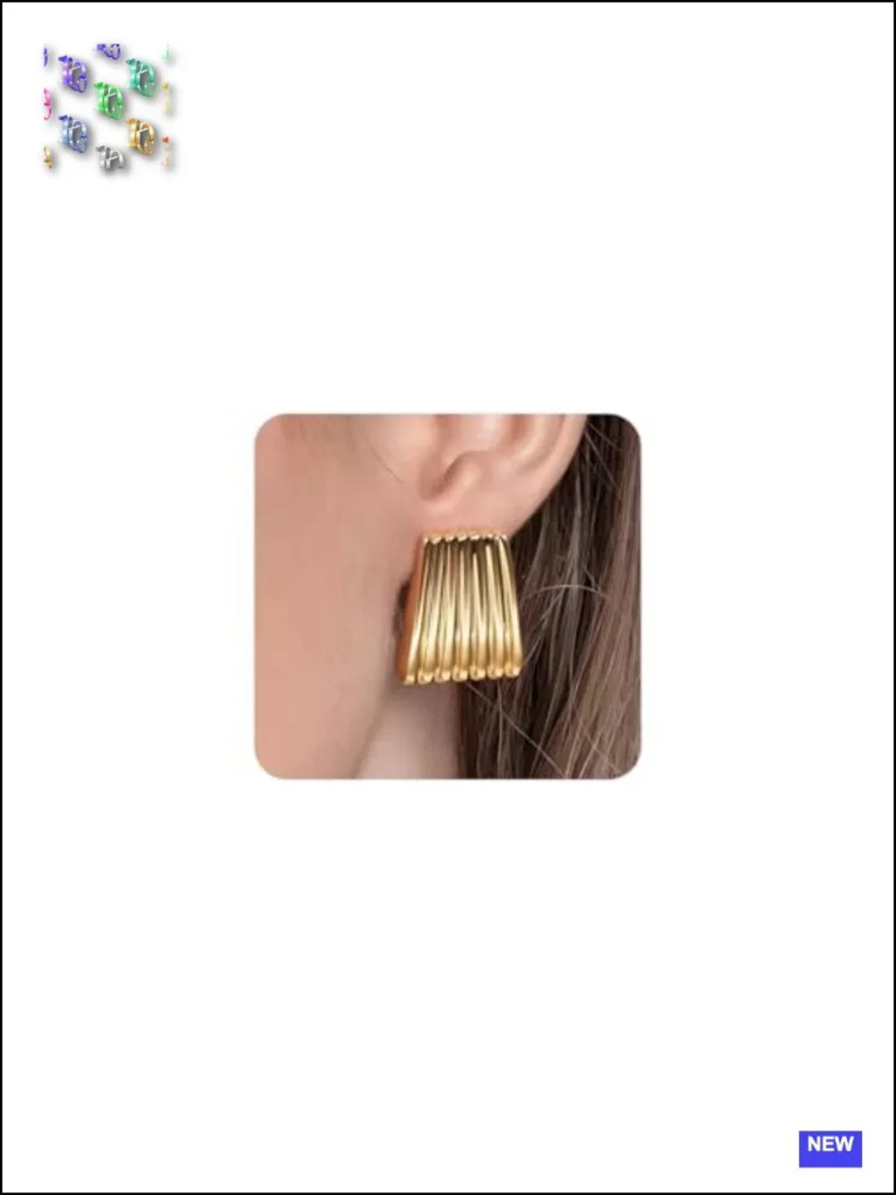 Chunky Gold Ribbed Square Statement Drop Dangle Earrings